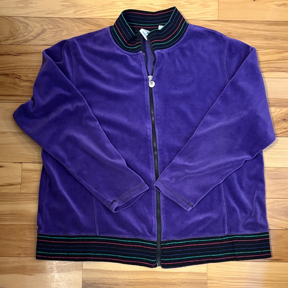 Vintage IActive Purple Women’s Zip-Front Velour Sweater Jacket (2x)
